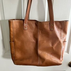 Caramel Tan Leather Bucket Tote